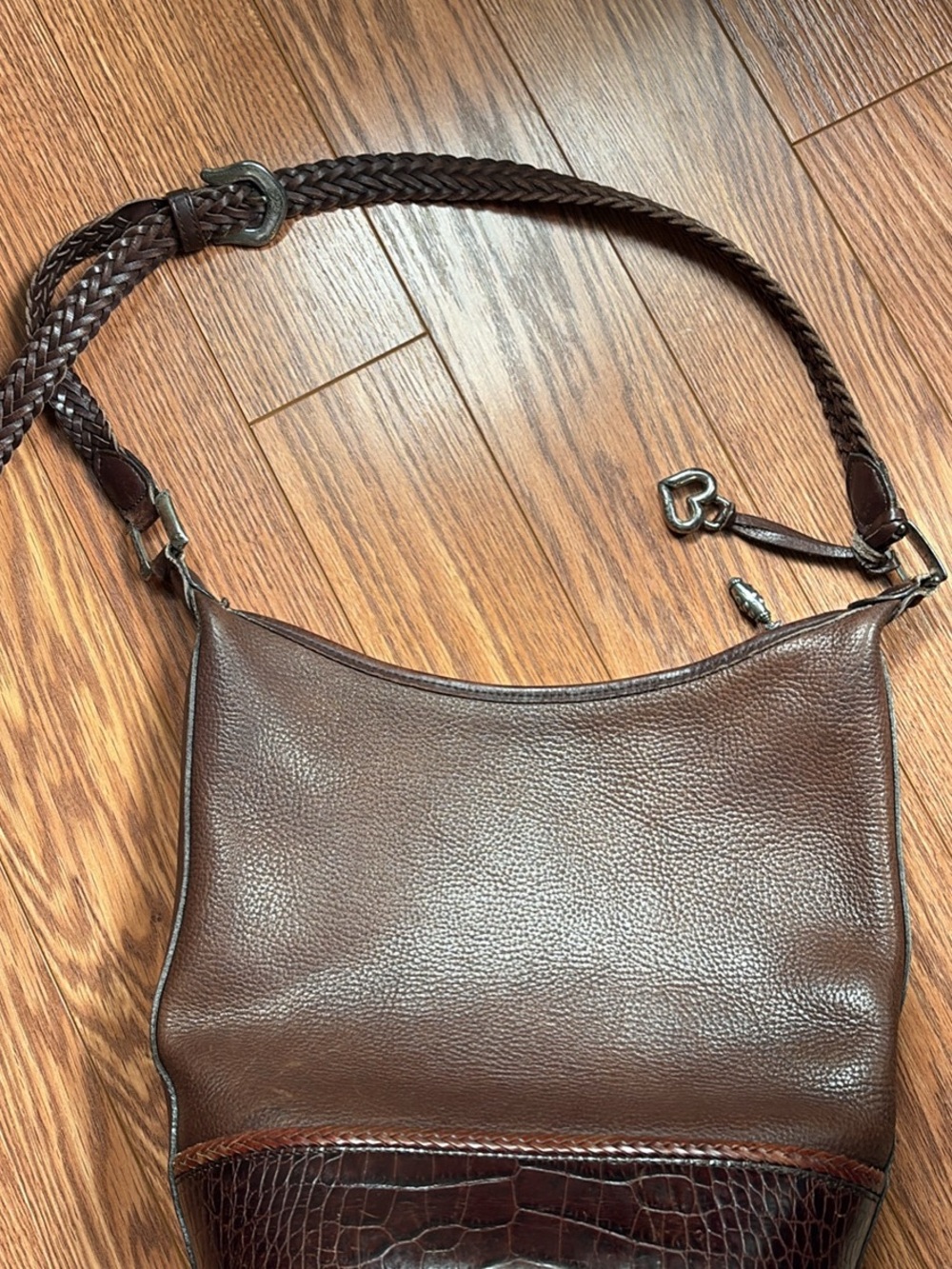 Brighton Dark Brown Pebbled Leather Crossbody with Croc Accent